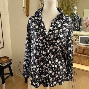 Grayson The Hero Floral Black and White Button Down Shirt Top Blouse 2 Small